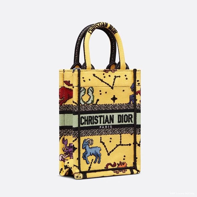 Cheap Zodiac Book Tote Motif Dior Yellow Miniature Canvas Pixel 0711 Luxury